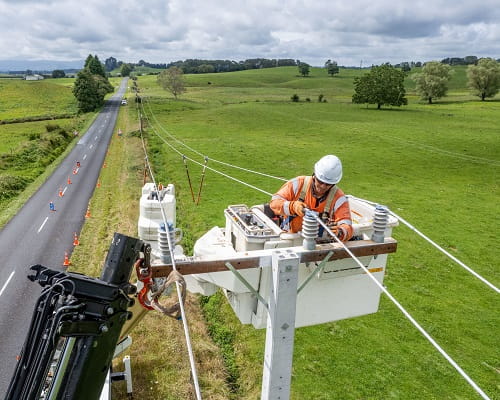 Faultman up pole aerial view