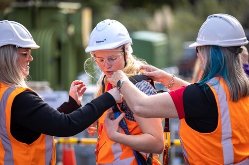 Teenage girls in safety gear