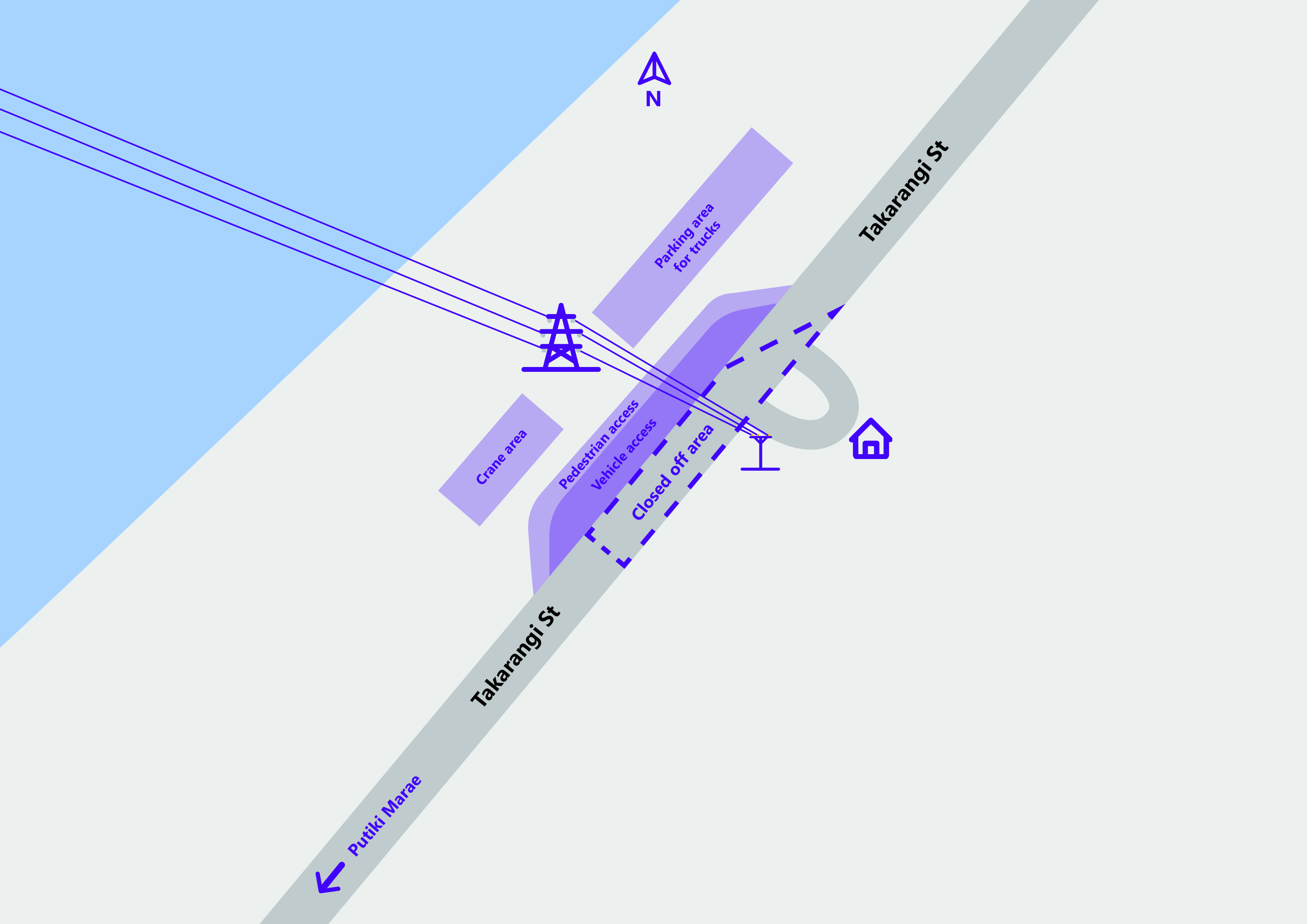 Graphic map showing road closure on Takarangi Street, Whanganui