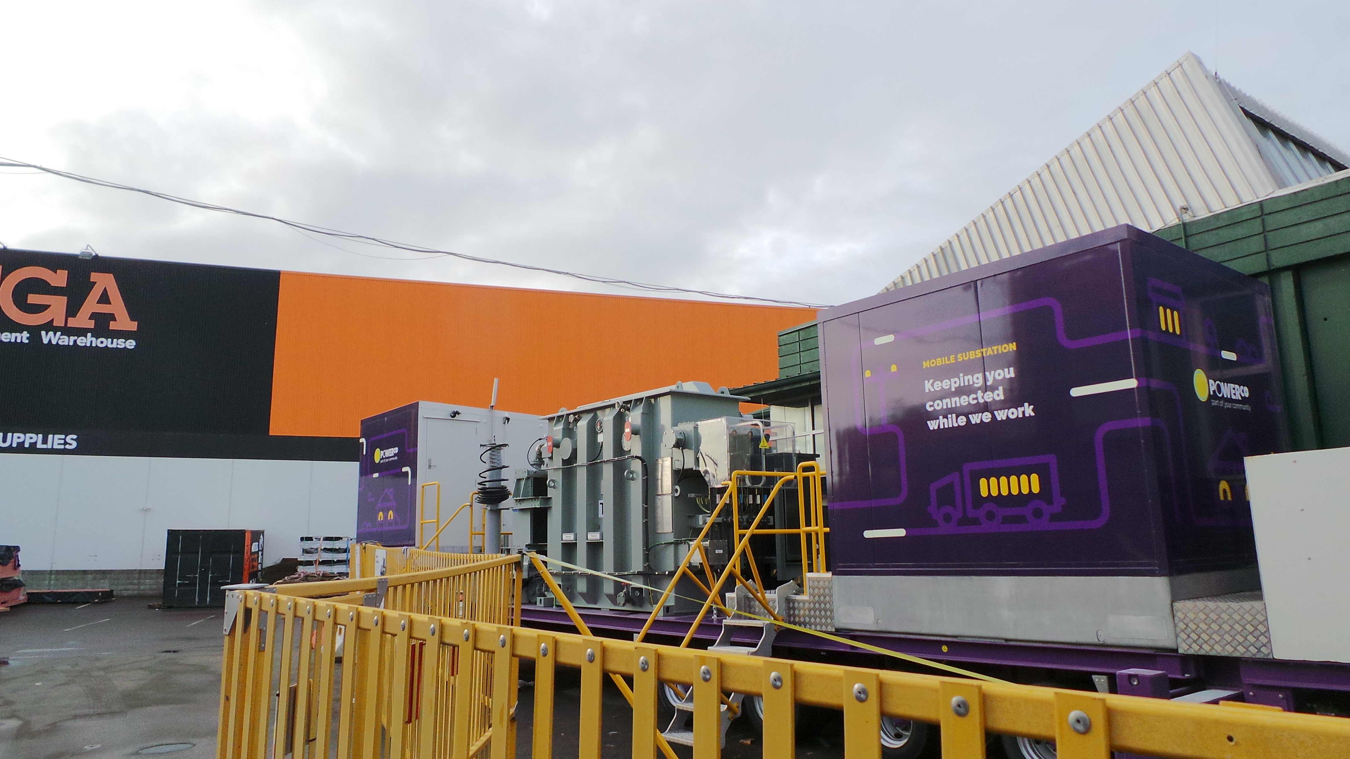 The mobile substation outside Mitre 10 Mega, Whanganui